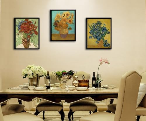 Black Framed Sunflowers- Irises Flower Vase Vincent Van Gogh Art Reproduction - Image 4