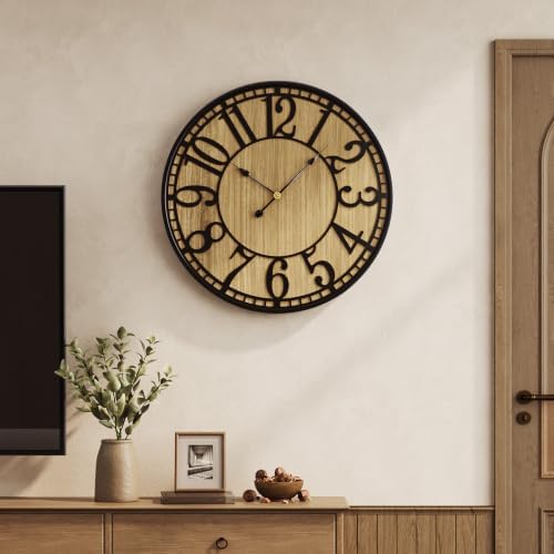 20 Inch Farmhouse Wall Clock for Living Room Decor, Rustic Wood - Image 3