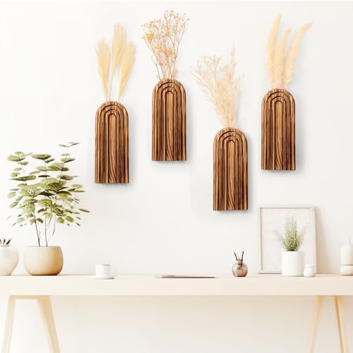 Ziliny 4 Pack Boho Wall Planters Wood Hanging Vases Indoor, Dark Brown - Image 5