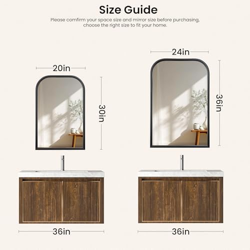 Arch Wall Mirror for Wall Mounted, Tempered Glass, Wood Grain Finish Frame Wall - Image 4