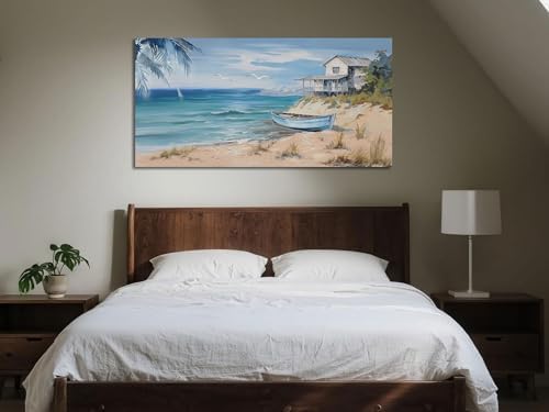 Arjun Blue Coastal Wall Art for Living Room Seascape Beach Painting 40"x20" - Image 3