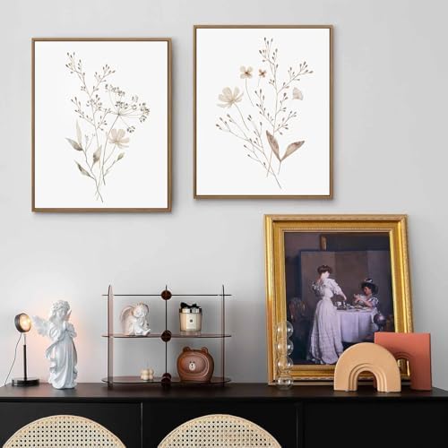 Boho Wall Art Set of 2 Watercolor Botanical Floral Picture 11x14Inch Framed - Image 4