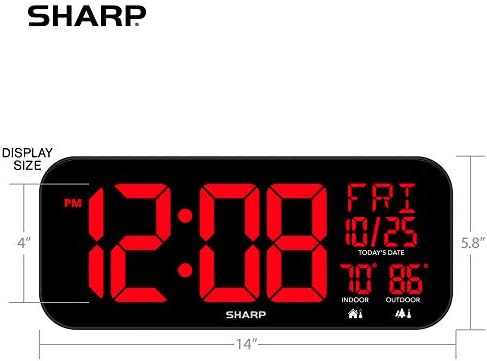 Sharp 14" Jumbo Digital Wall Clock, Indoor/Outdoor Temp - Image 3