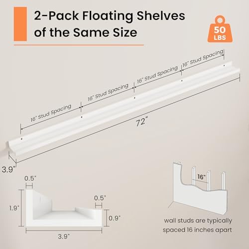 RICHFOCUS Picture Ledge Shelf, 72 inch Floating Shelves Set of 2, Wood Wall - Image 2
