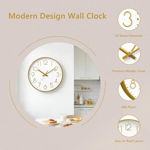 DAXSMY Wall Clock 14 Inch Gold Decorative, Battery Operated Silent - Image 4
