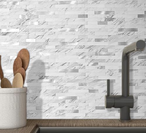 DICOFUN 10 Sheets Marble Look Peel and Stick Backsplash Wall Tile, PVC Kitchen - Image 2