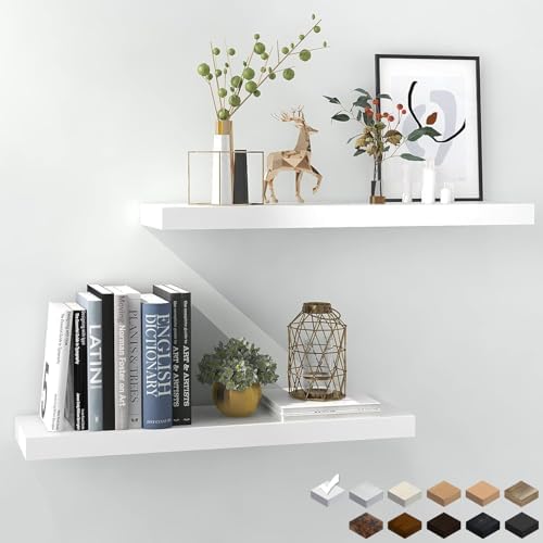 24in White Floating Shelves for Wall, Home Decor by INHABITUNION