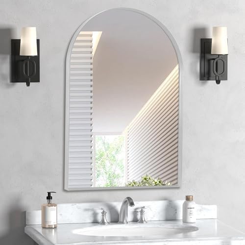 Silver Arched Mirror 24x32in, Metal Framed Bathroom Vanity Wall by Minuover