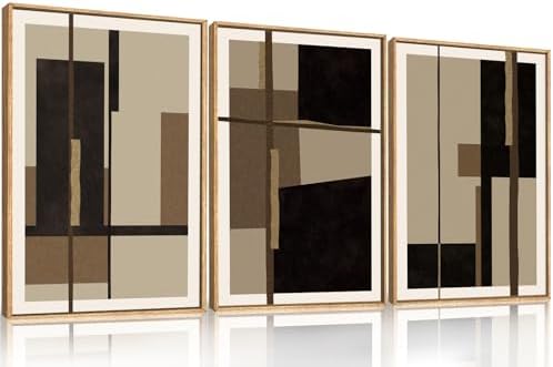 Abstract Black Brown Shapes Framed Canvas Wall Art Set-16"x24"x3 - Image 5