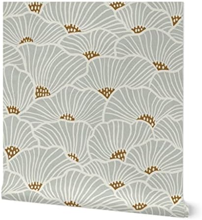 Spoonflower Neutral Flowers Peel and Stick Removable Wallpaper by Spoonflower