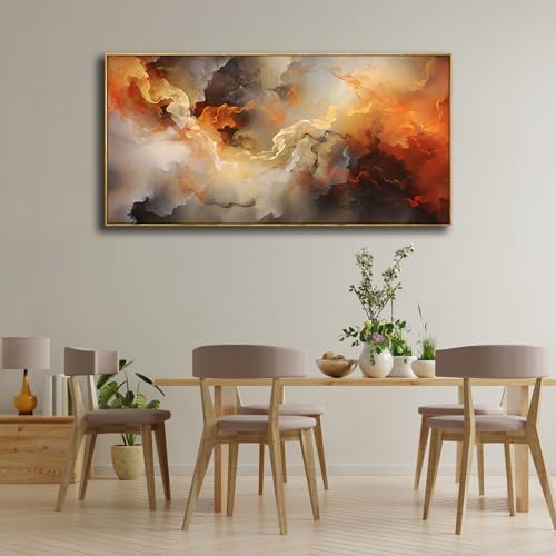 VHMING Abstract Wall Art Framed Ready to Hang Home Decor Orange White Artwork - Image 4