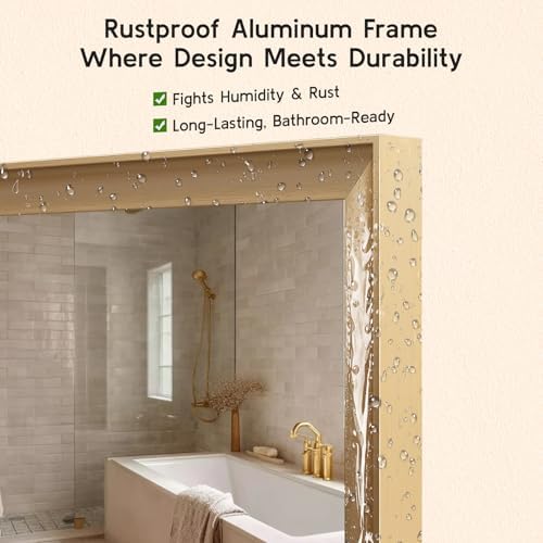 2 Pack Brushed Gold Bathroom Mirrors - Image 2