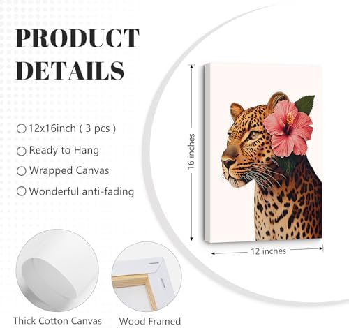Trendy Leopard Wall Art Pink Cheetah Print Room Decor Leopard Flower Canvas - Image 2