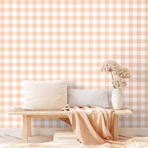Cohoo Home Orange Peel and Stick Wallpaper Gingham Checkered 17.3''×197'' by CohooHome