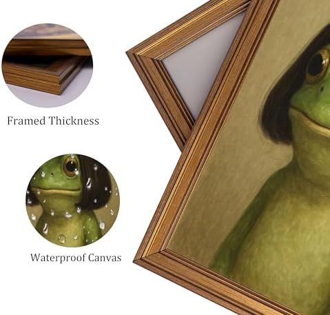 Vintage Gold Framed-Whimsical Frog Wall Art, Eclectic Frog Canvas Prints - Image 5