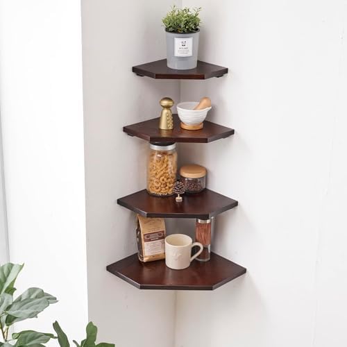 Corner Wall Shelves Set 2 Wire Hole Solid Oak Wood Display Shelf - Image 6