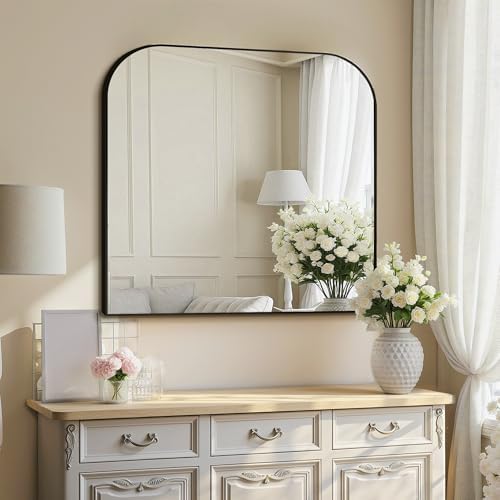 Delma 30"x30" Black Metal Framed Bathroom Mirror - Image 3