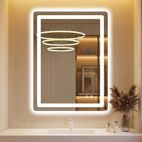 LED Bathroom Mirror with Lights, 24 x 32 Lighted Vanity Wall Mirror by AMOISE