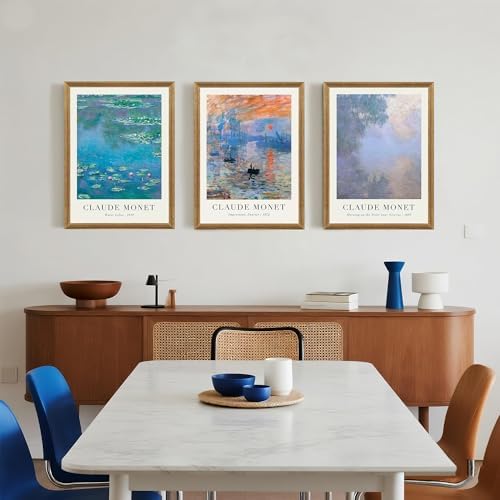 SYWENNOI Triptych Framed Claude Monet Water Lilies Canvas Wall Art 16x24 in - Image 5