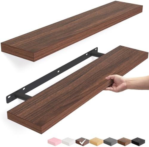 BAYKA Walnut-Like Floating Shelves 22.5in, 2 Pack, Wall Mounted Wall Decor by Bayka