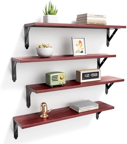 ROMGUAR CRAFT Wood Wall Floating Shelves Set of 4, 23.6" x 6" by ROMGUAR+CRAFT