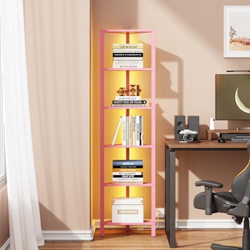 TUTOTAK Corner Shelf with LED Light, 6-Tier Corner Bookshelf by ChoosetutotakFurnitureBuildYourCozyHome