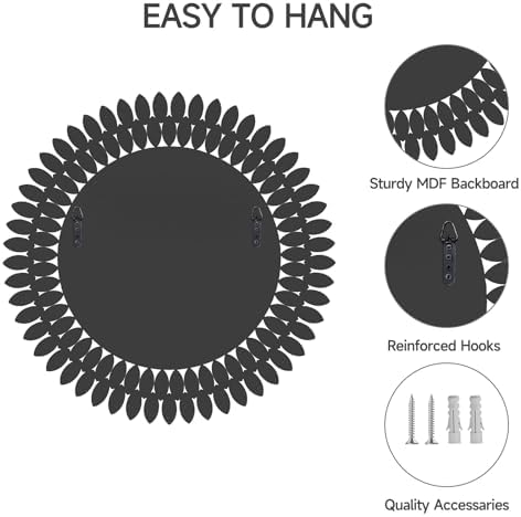 26 Inch Round Mirrors for Wall Decor, Luxury Diamond Entryway Mirrors for Wall - Image 3