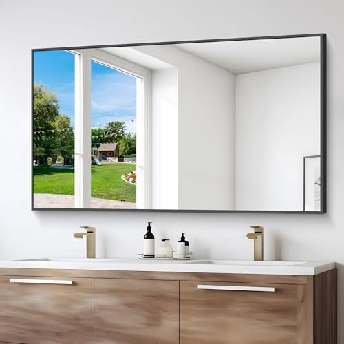 DESBING Black Bathroom Mirror for Wall, 55x36 Inch Rectangle Mirrors - Image 3