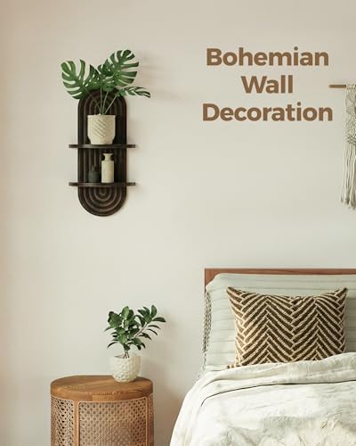 Bamworld Boho Wall Decor Plant Wall Shelf Wood Plant Holder Walnut 2PCS - Image 3