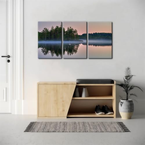 Pacimo 3 Pieces Canvas Wall Art Print Misty Lake Sunrise Wall Decor - Image 2