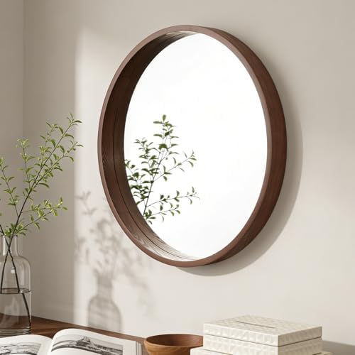 WallBeyond 24 Inch Round Wood Mirror, Circle Wooden Frame Wall Mirror - Image 3