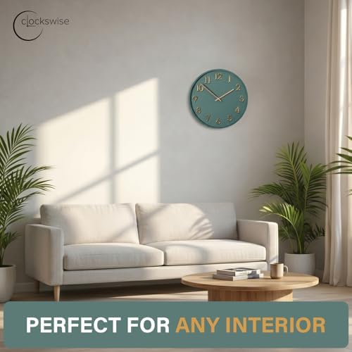 Clockswise 11" Modern Minimalist Round Wall Clock Gold Arabic Numerals Blue - Image 2