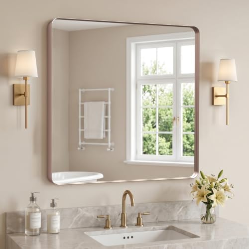 Kosmonia 36x36 Inch Bathroom Vanity Mirror Brushed Rose Gold by Kosmonia