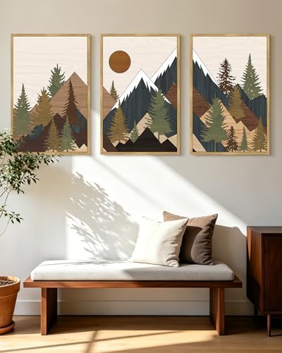 KUVIOKE Landscape Mountain Wall Art 24x 36in Large Set Sunrise Pine Tree Forest - Image 6