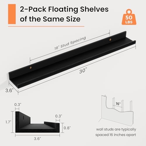 RICHFOCUS Picture Ledge Shelf, 30 inch Floating Shelves Set of 2, Wood Wall - Image 3