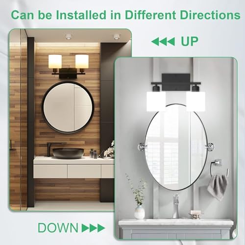 Black Bathroom Light Fixtures Over Mirror, 2-Light Vanity Lights - Image 6