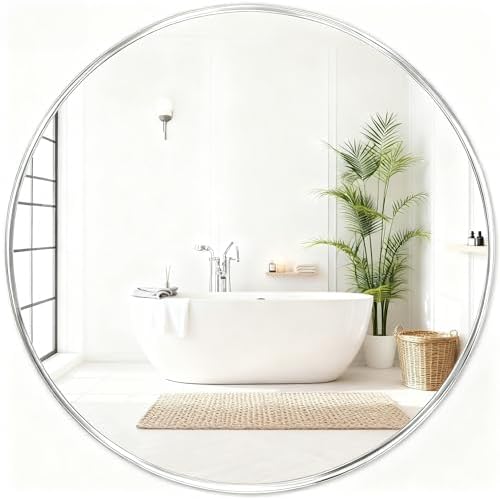Silver Round Mirror 22 Inch, Wall Circle Mirror by Fabuday