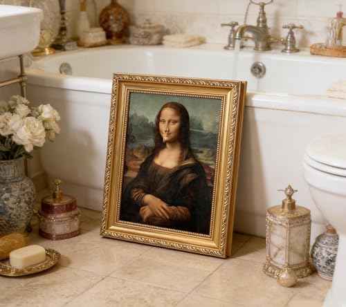 Gold Framed Classical Mona Lisa Painting Bathroom Wall Art Vintage Funny - Image 2