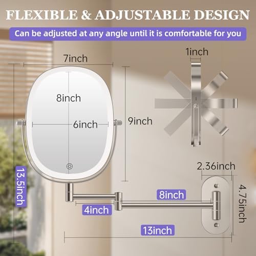 FUNTOUCH 5000mAh Rechargeable Wall Mounted Lighted Makeup Mirror - Image 6