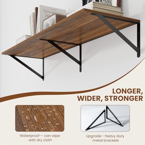 Heimlove 40W x 12D Deep Floating Shelves Set of 2 Walnut - Image 4