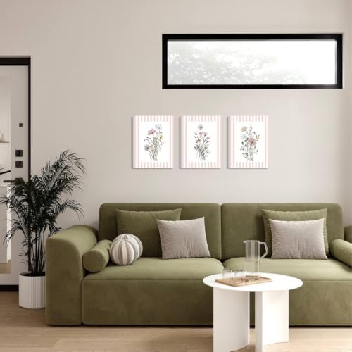 SEHSUVC Trendy Boho Pink Flowers Canvas Wrapped Wall Art Set of 3 16x12in - Image 2