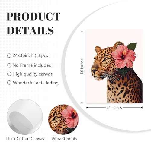 Trendy Leopard Wall Art Pink Cheetah Print Room Decor Leopard Flower Canvas - Image 2
