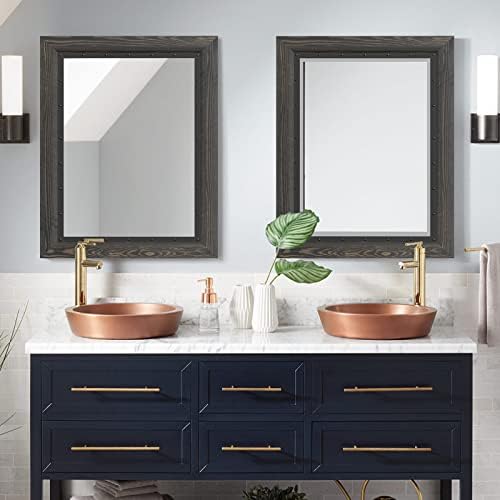 YOSHOOT Rustic Wooden Framed Wall Mirror, Natural Wood and Iron Bathroom Vanity - Image 5