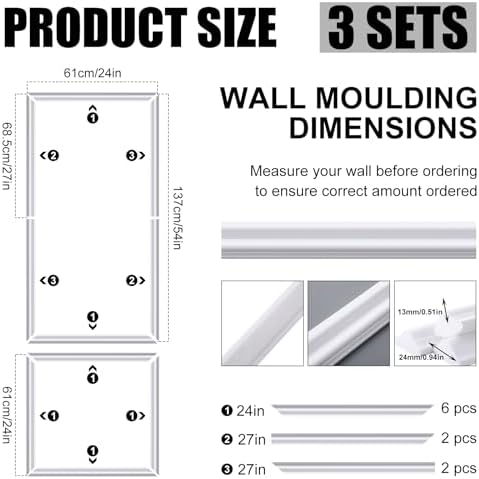 Pangda 3set Peel and Stick Wall Molding Kit 3D Premade - Image 2