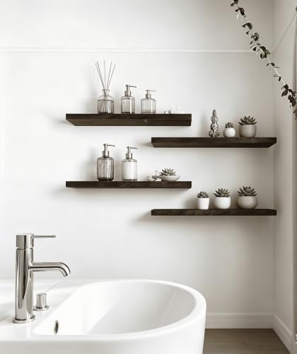 Brown Wood Floating Shelves for Wall Shelf 24 Inch Set of 4 - Image 3