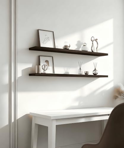 Brown Wood Floating Shelves for Wall Shelf 48 Inch Set of 4 - Image 6