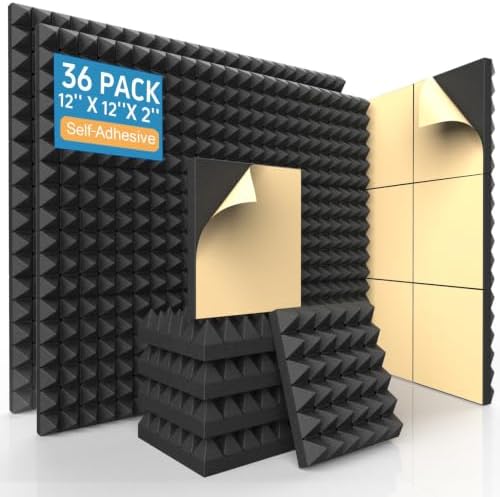 36 Pack Self-Adhesive Pyramid Acoustic Foam Panels by AUSLET