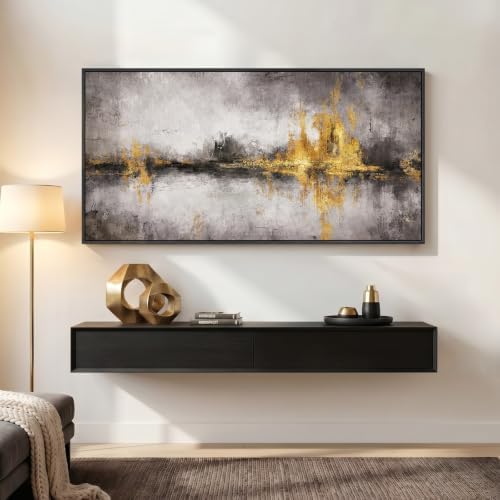 Large Framed Black Grey and Gold Abstract Wall Art - Image 3