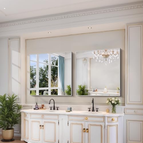 YIROMAN Bathroom Mirror 36"x36", Brushed Silver Bathroom Mirror - Image 3
