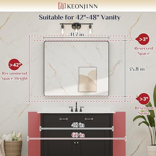 Keonjinn 42 x 36 Inch Black Bathroom Mirror - Image 6